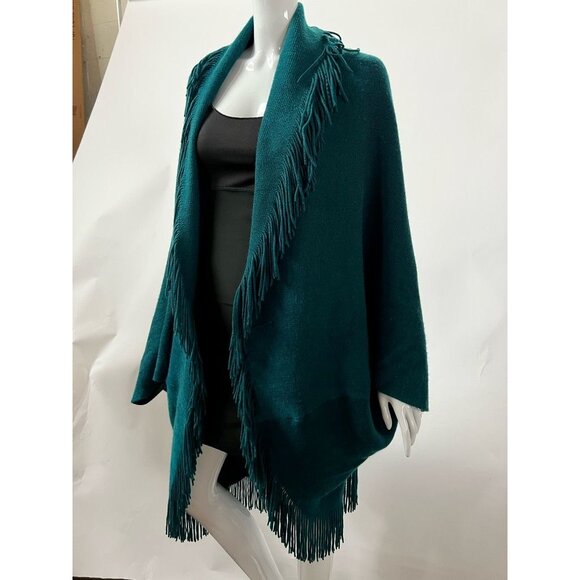 Layers By Lizden Womens Duster Sweater Shawl Blue Long Sleeve Fringe Plus OS - Picture 7 of 12